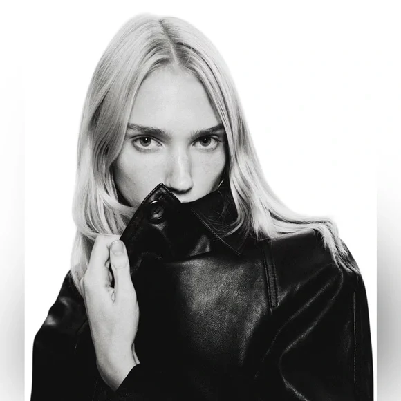 H&M NWT Knee Length Black Leather Jacket in Sz M - Picture 6 of 15